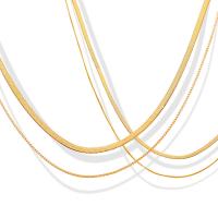 Mode-Multi-Layer-Halskette, Titanstahl, Titan Stahl Karabinerverschluss, Doppelschicht & für Frau, goldfarben, verkauft von PC