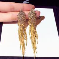 Fashion Fringe Earrings Zinc Alloy zinc alloy post pin for woman & with rhinestone Sold By Pair