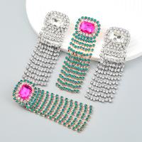 Strass Earring, Zinc Alloy, mode sieraden & voor vrouw & met glas strass & met strass, meer kleuren voor de keuze, 98x33mm, Verkocht door pair