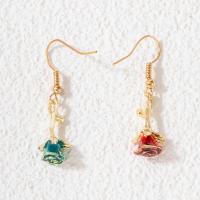 Tibetan Style Drop Earrings, Rose, gold color plated, fashion jewelry & for woman & enamel, multi-colored, 38x10mm, Sold By Pair