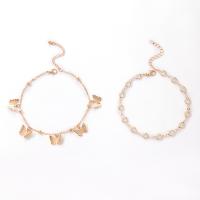 Zinc Alloy Anklet with 5.5cm extender chain gold color plated 2 pieces & fashion jewelry & for woman & with rhinestone golden Length 24 cm Sold By Set