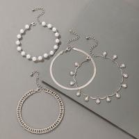 Bracelet de cheville en alliage de zinc, avec Plastique ABS perle, avec 5.5cm chaînes de rallonge, Placage, 4 pièces & bijoux de mode & pour femme, Longueur 23.5 cm, Vendu par fixé