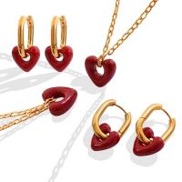 Titanium Steel Jewelry Set, earring & necklace, with Resin, with 5cm extender chain, Heart, Vacuum Ion Plating, different styles for choice & for woman, more colors for choice, 14x27mm, Length:Approx 42 cm, Sold By PC