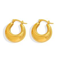 Titanium Steel Hoop Earring, Vacuum Ion Plating, for woman, golden, 22x25mm, Sold By Pair