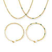 Acier titane parure de bijoux, Bracelet & collier, avec zircon cubique, styles différents pour le choix & pour femme, plus de couleurs à choisir, 3mm, Vendu par PC