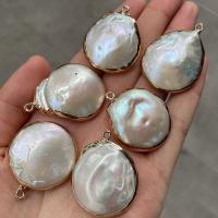 Freshwater Pearl Pendants, with Brass, Round, gold color plated, DIY, 20-40mm, Sold By PC