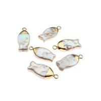 Freshwater Pearl Pendants, with Brass, Fish, gold color plated, DIY, white, 10x18-12x22mm, Sold By PC