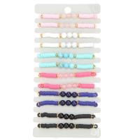 Polyester Cord Bracelet Set, with Polymer Clay & Shell & Tibetan Style, silver color plated, Unisex & adjustable & enamel, mixed colors, Length:6.7 Inch, 12PCs/Set, Sold By Set