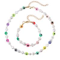 Resin Jewelry Sets, bracelet & necklace, with Plastic Pearl, 2 pieces & fashion jewelry & different styles for choice & for woman, multi-colored, Sold By PC
