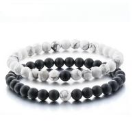 Gemstone Bracelets, Howlite, with Abrazine Stone & Elastic Thread, Round, 2 pieces & fashion jewelry & Unisex, white and black, 6mm, Length:Approx 19 cm, Sold By Pair