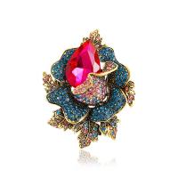 Crystal Brooch, Tibetan Style, with Crystal, Flower, gold color plated, for woman & with rhinestone, more colors for choice, nickel, lead & cadmium free, 55x70mm, 10PCs/Lot, Sold By Lot