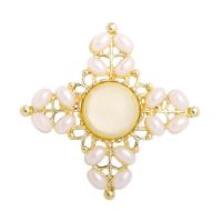 Plastic Pearl Brooch, Tibetan Style, with Resin & Plastic Pearl, Cross, gold color plated, for woman & hollow, 58x51mm, 10PCs/Lot, Sold By Lot