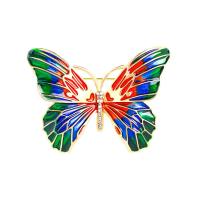 Enamel Brooch, Tibetan Style, Butterfly, gold color plated, for woman & with rhinestone, nickel, lead & cadmium free, 50x37mm, 10PCs/Lot, Sold By Lot