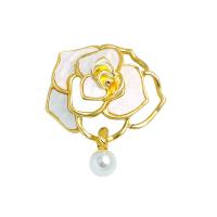 Shell Brooch Zinc Alloy with Shell & Plastic Pearl Flower gold color plated for woman & hollow Sold By Lot