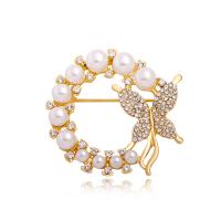 Plastic Pearl Brooch Zinc Alloy with Plastic Pearl Butterfly plated for woman & with rhinestone nickel lead & cadmium free Sold By Lot