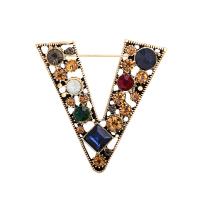 Rhinestone Brooch, Tibetan Style, Letter V, gold color plated, for woman & with rhinestone & hollow, nickel, lead & cadmium free, 65x53mm, 10PCs/Lot, Sold By Lot