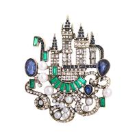 Zinc Alloy Brooch with Crystal & Plastic Pearl Castle plated for woman & with rhinestone & hollow nickel lead & cadmium free Sold By Lot
