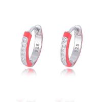 925 Sterling Silver Huggie Hoop Earring plated micro pave cubic zirconia & for woman & enamel Sold By Pair