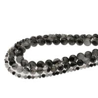 Schwarzer Rutilquarz Perle, rund, DIY & verschiedene Größen vorhanden, schwarz, verkauft per 38 cm Strang