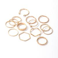 Ensemble d’anneau en alliage de zinc, Placage de couleur d'or, 14 pièces & bijoux de mode & pour femme & avec strass, doré, Vendu par fixé