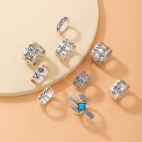 Ensemble d’anneau en alliage de zinc, avec turquoise, Placage de couleur argentée, bijoux de mode & pour femme, argent, Vendu par fixé