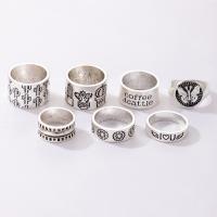 Cink Alloy Ring Set, Cink ötvözet, ezüst színű bevonattal, 7 darab & divat ékszerek & a nő, ezüst, Által értékesített Set