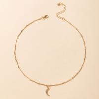 Zinc Alloy smykker halskæde, med 5.5cm extender kæde, Moon, forgyldt, mode smykker & for kvinde & med rhinestone, gylden, Længde 42.5 cm, Solgt af PC