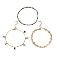 Zinc Alloy Anklet with Seedbead with 5cm extender chain gold color plated three pieces & fashion jewelry & for woman & with rhinestone multi-colored Length 23 cm Sold By Set