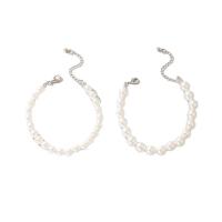 Plast armbånd, Zinc Alloy, med ABS plastik perle, med 6cm extender kæde, 2 stykker & mode smykker & for kvinde, hvid, Længde 19 cm, Solgt af sæt