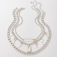 Mode-Multi-Layer-Halskette, Zinklegierung, silberfarben plattiert, 3 Stück & Modeschmuck & für Frau, Silberfarbe, Länge 52 cm, verkauft von setzen