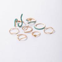 Cink Alloy Ring Set, Cink ötvözet, -val türkiz, arany színű aranyozott, 8 darab & divat ékszerek & a nő & strasszos, aranysárga, Által értékesített Set