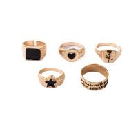 Ensemble d’anneau en alliage de zinc, Placage de couleur d'or, 5 pièces & bijoux de mode & pour femme & émail, doré, Vendu par fixé