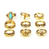 Tibetan Style Ring Set, with turquoise, plated, 9 pieces & fashion jewelry & for woman & with rhinestone, more colors for choice, Sold By Set