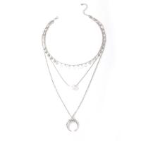 Mode-Multi-Layer-Halskette, Zinklegierung, mit ABS-Kunststoff-Perlen, mit Verlängerungskettchen von 5cm, silberfarben plattiert, drei Schichten & Modeschmuck & für Frau, Silberfarbe, Länge 36.5 cm, verkauft von PC