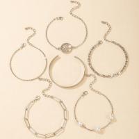Zinklegierung Armband, mit ABS-Kunststoff-Perlen, mit Verlängerungskettchen von 5.5cm, plattiert, 6 Stück & Modeschmuck & für Frau, Silberfarbe, Länge:19 cm, verkauft von setzen