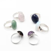 Natural Stone Open Finger Ring with Zinc Alloy Oval platinum color plated & Unisex Inner Approx 19mm Sold By PC