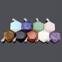 Pingentes em  jóias, Pedra natural, Hexagono, materiais diferentes para a escolha & unissex & facetada, Mais cores pare escolha, 40x28mm, vendido por PC