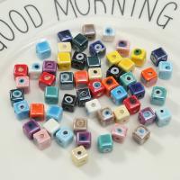 Printing Porcelain Beads,  Square, DIY & evil eye pattern, more colors for choice, 8x8mm, Sold By PC