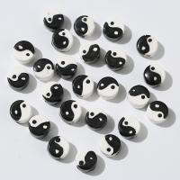 Printing Porcelain Beads Round ying yang & DIY white and black Sold By PC