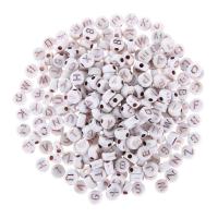 Perles acrylique alphabet, Rond, DIY & émail, couleur or rose, 4x7mm, 100PC/sac, Vendu par sac