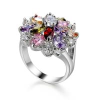 Cubic Zircon Brass δάχτυλο του δακτυλίου, Ορείχαλκος, χρώμα επιπλατινωμένα, κοσμήματα μόδας & διαφορετικό μέγεθος για την επιλογή & για τη γυναίκα & με ζιργκόν, πολύχρωμα, Sold Με PC