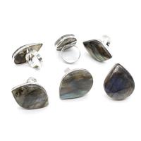 Natural Gemstone Finger Ring, Tibetan Style, with Labradorite, Unisex, nickel, lead & cadmium free, 53x31x10mm, Sold By PC