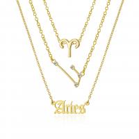 Multi Layer Necklace Zinc Alloy with 5cm extender chain 12 Signs of the Zodiac plated three pieces & fashion jewelry & for woman nickel lead & cadmium free Length 41 cm Sold By Set