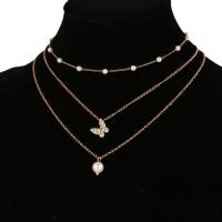 Mode-Multi-Layer-Halskette, Zinklegierung, mit Kunststoff Perlen, mit Verlängerungskettchen von 5cm, goldfarben plattiert, drei Schichten & Modeschmuck & verschiedene Stile für Wahl & für Frau, keine, frei von Nickel, Blei & Kadmium, Länge ca. 45 cm, verkauft von PC