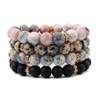 Gemstone Bracelets Natural Stone with Elastic Thread & Zinc Alloy Round gold color plated fashion jewelry & micro pave cubic zirconia & for woman nickel lead & cadmium free Length Approx 18 cm Sold By PC