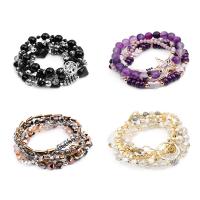 Crystal Bracelets, with Elastic Thread & Tibetan Style, Round, gold color plated, 5 pieces & fashion jewelry & different styles for choice & for woman, more colors for choice, Length:Approx 18 cm, Sold By Set