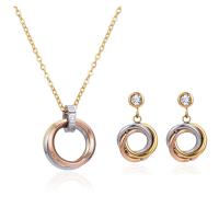 Fashion Stainless Steel Jewelry Sets, Stud Earring & necklace, 304 Stainless Steel, with Cubic Zirconia, with 5cm extender chain, Round, plated, fashion jewelry & for woman, mixed colors, 20mm,10mm, Length:45 cm, Sold By Set