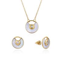Fashion Stainless Steel Jewelry Sets earring & necklace 304 Stainless Steel with Cubic Zirconia with 5cm extender chain Round plated fashion jewelry & for woman & enamel 11mm 16mm Length 45 cm Sold By Set