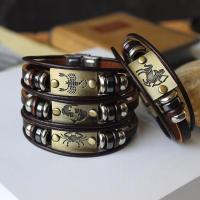 Cowhide Bracelet with 316L Stainless Steel & Zinc Alloy 12 Signs of the Zodiac plated fashion jewelry & Unisex Sold By PC