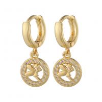 Huggie Hoop Drop Earring Brass gold color plated & micro pave cubic zirconia & for woman Sold By Pair
